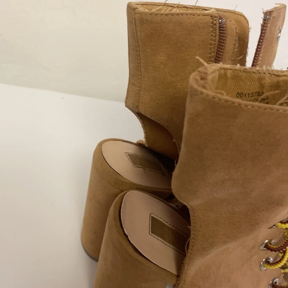 - Forever 21 open toe lace up boot tan boot sandals size 6